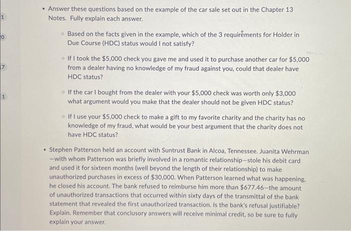  - Answer these questions based on the example of the car