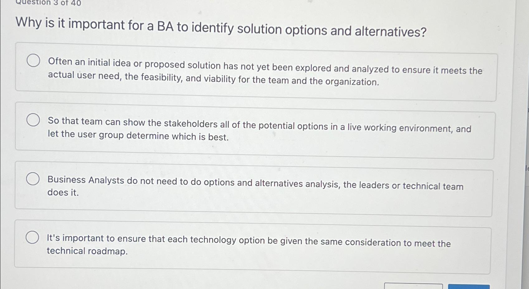  Why is it important for a BA to identify solution options