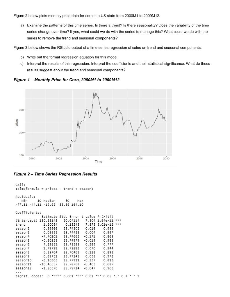  Figure 2 below plots monthly price data for corn in a