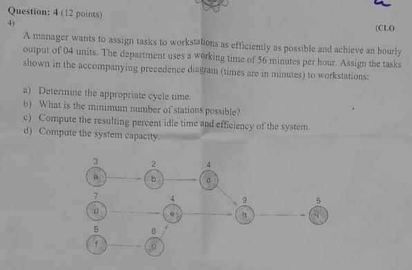  Question: 4(12 points) (CLO A manager wants to assign tasks to