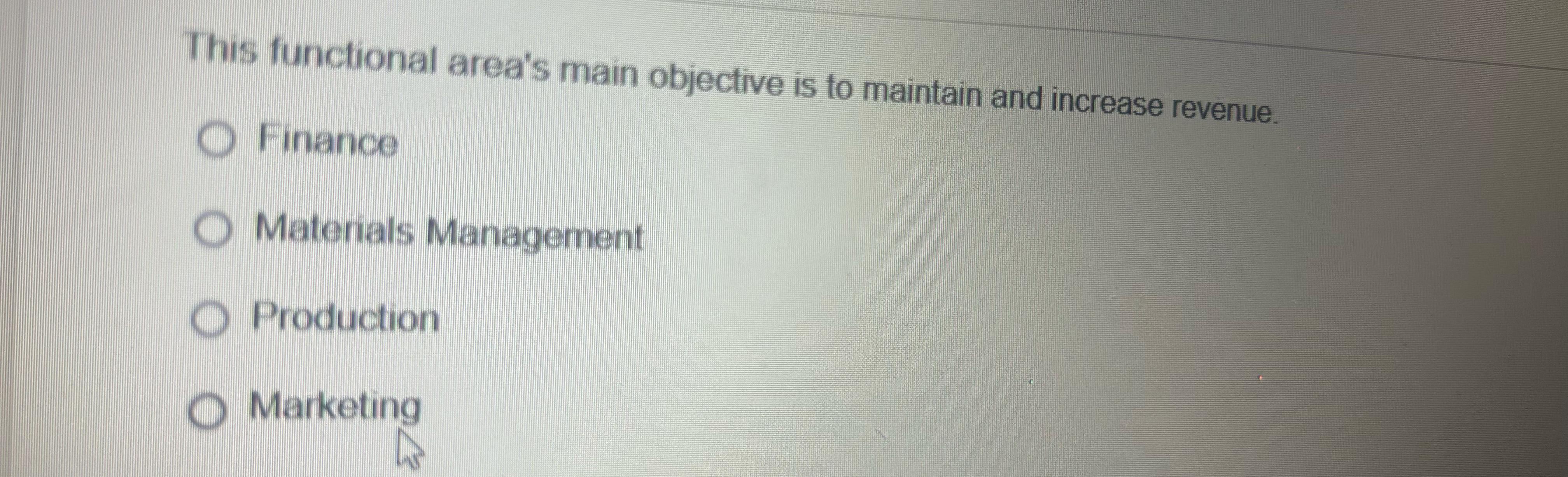  This functional area's main objective is to maintain and increase revenue.