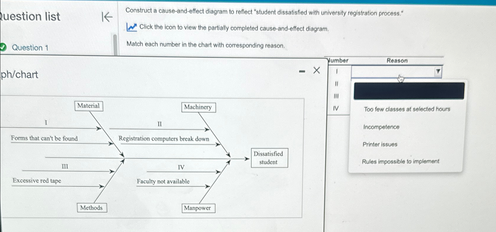  Ruestion list Construct a cause-and-effect diagram to reflect "student dissatisfied with