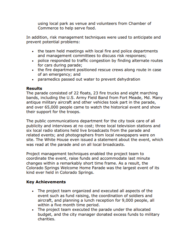 limited budget, the city of Colorado Springs, Colorado, USA, planned a parade