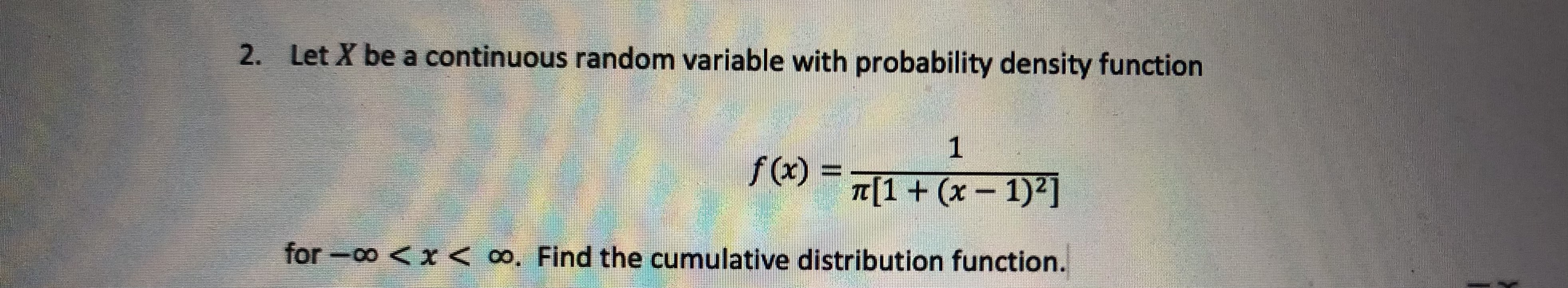 Determine the variance of the random variable whose density function is 2.