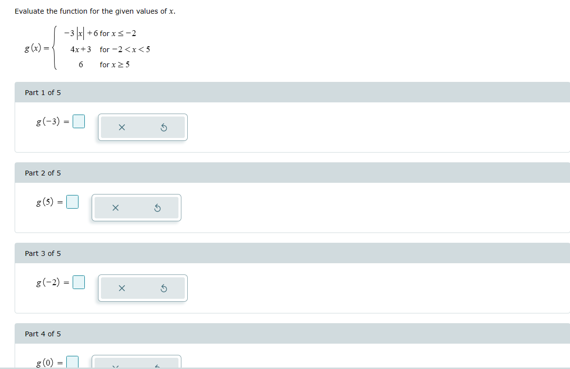 +6 for x 5 -2 g ( x) = 4x+3 for -2