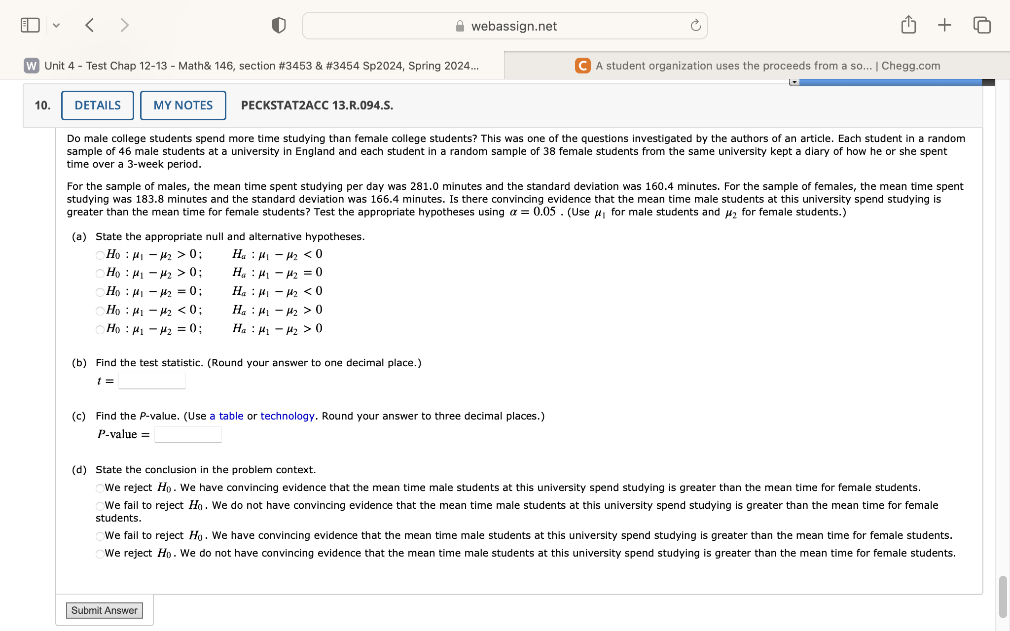 1 - M2 = 0 Ho : M1 - M2 = 0;