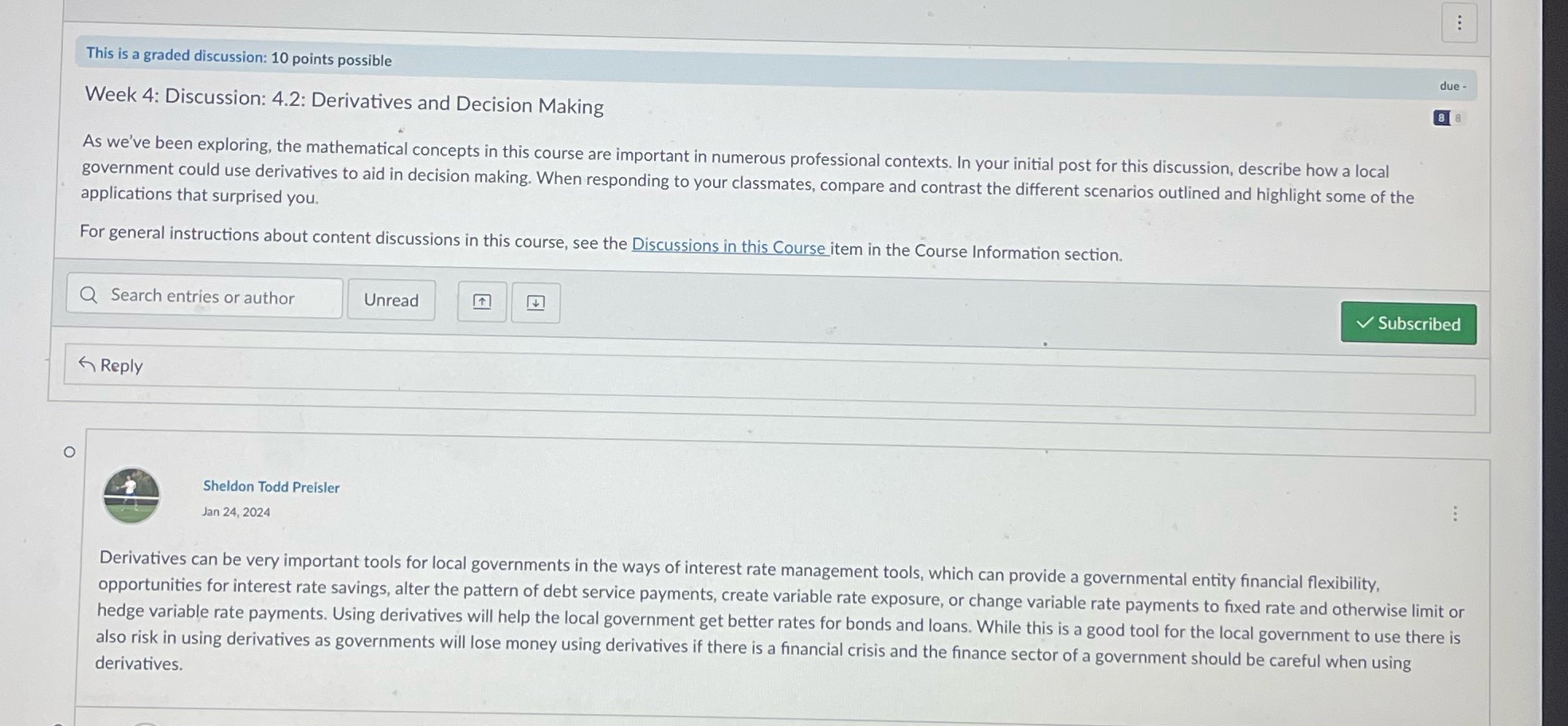  . .. This is a graded discussion: 10 points possible due