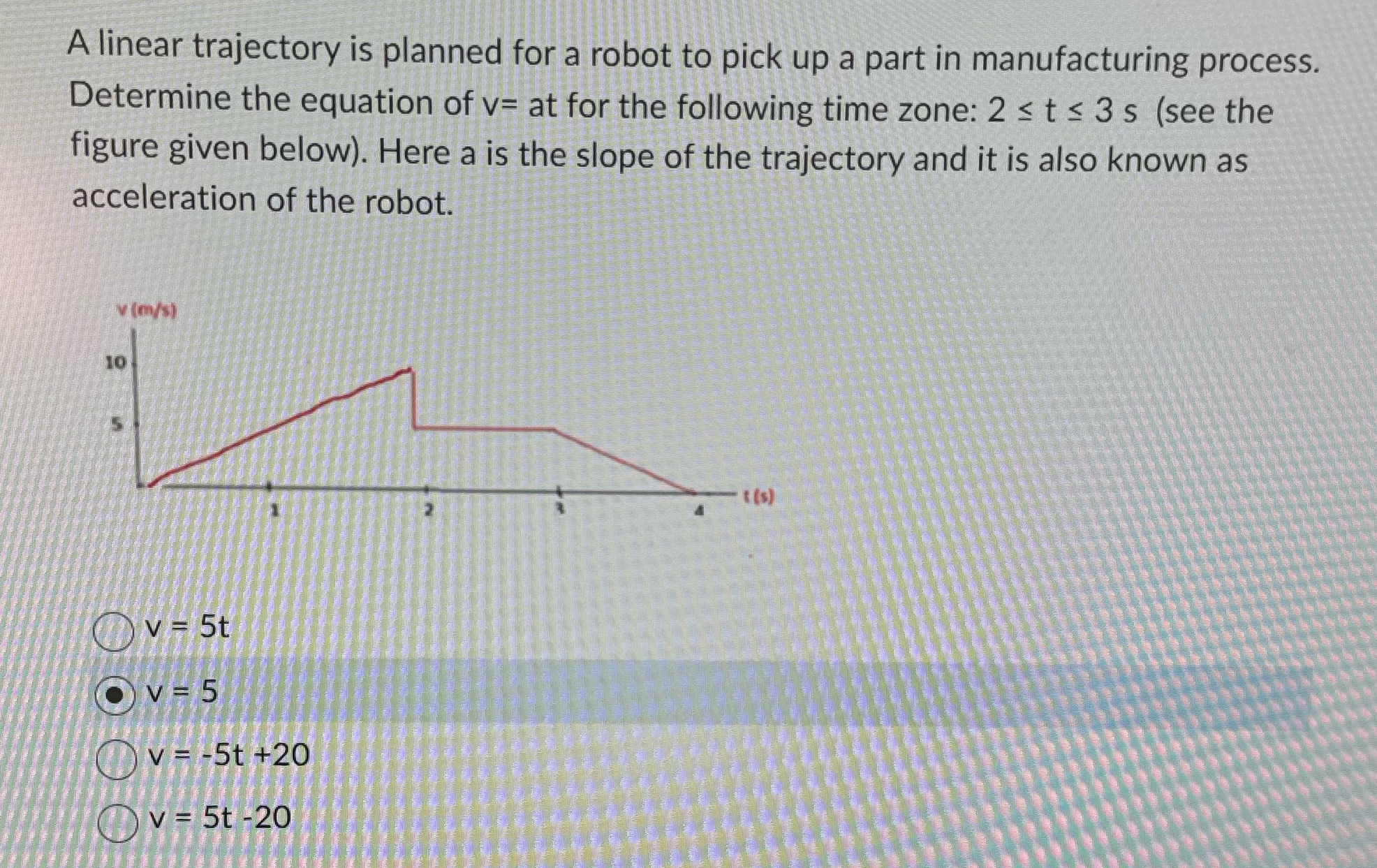 A linear trajectory is planned for a robot to pick up