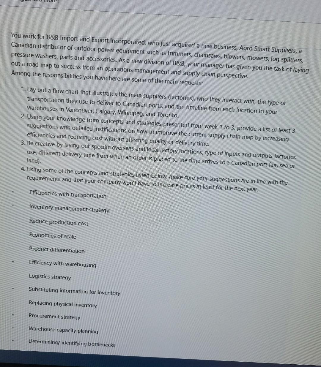 you work for b&b import and export inc. who just acquired a