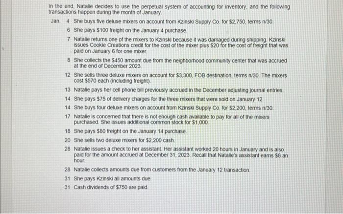 balance from December, plus the new information above, do the following: (a)