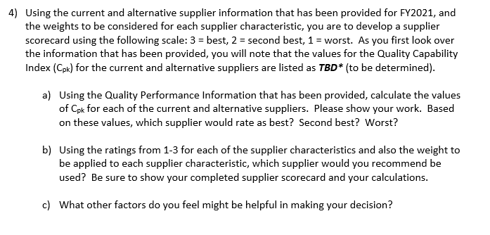 Supplier Information The table below provides information relating to important characteristics of