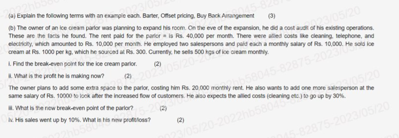  (a) Explain the following terms with an example each. Barter, Offset