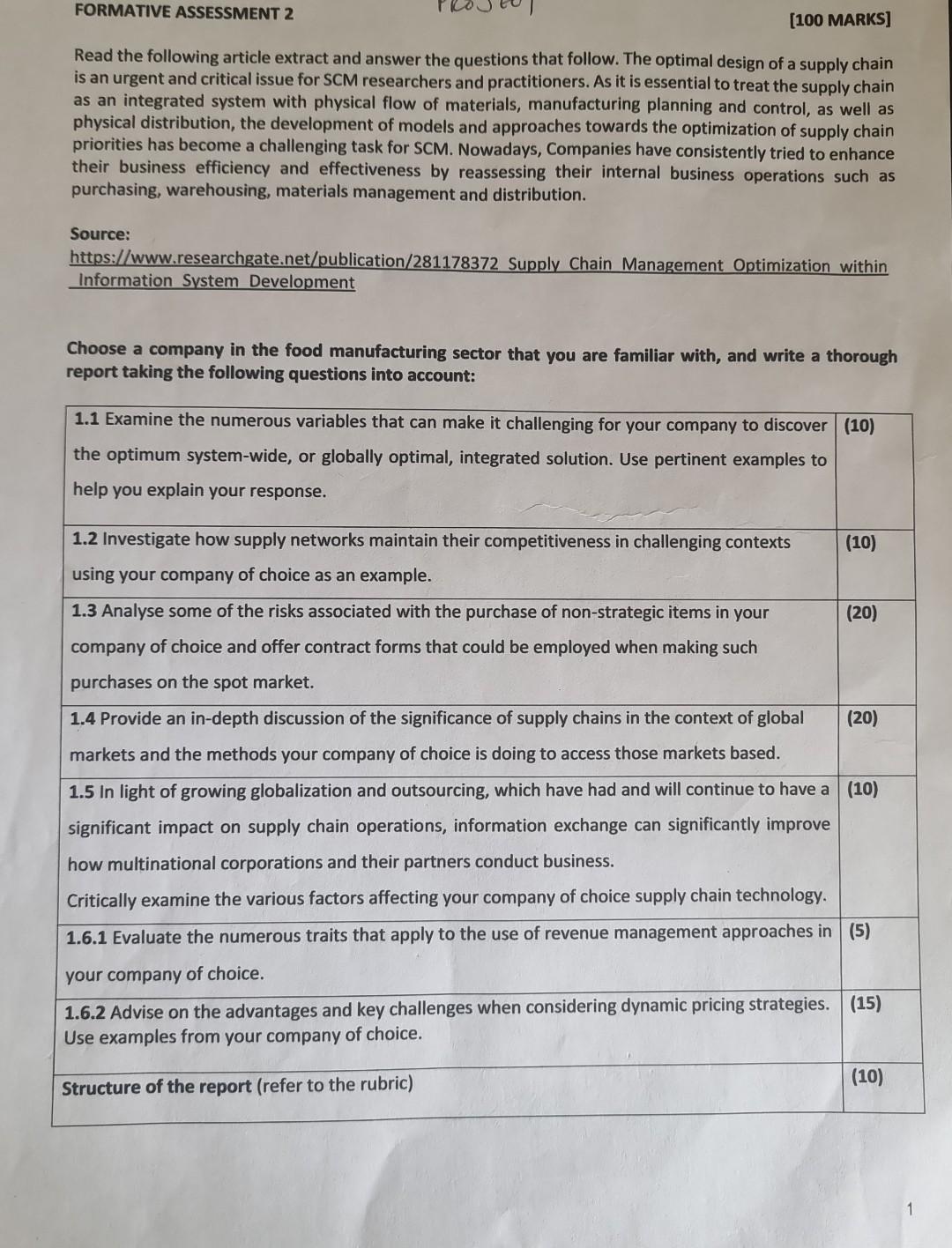  FORMATIVE ASSESSMENT 2 [100 MARKS] Read the following article extract and