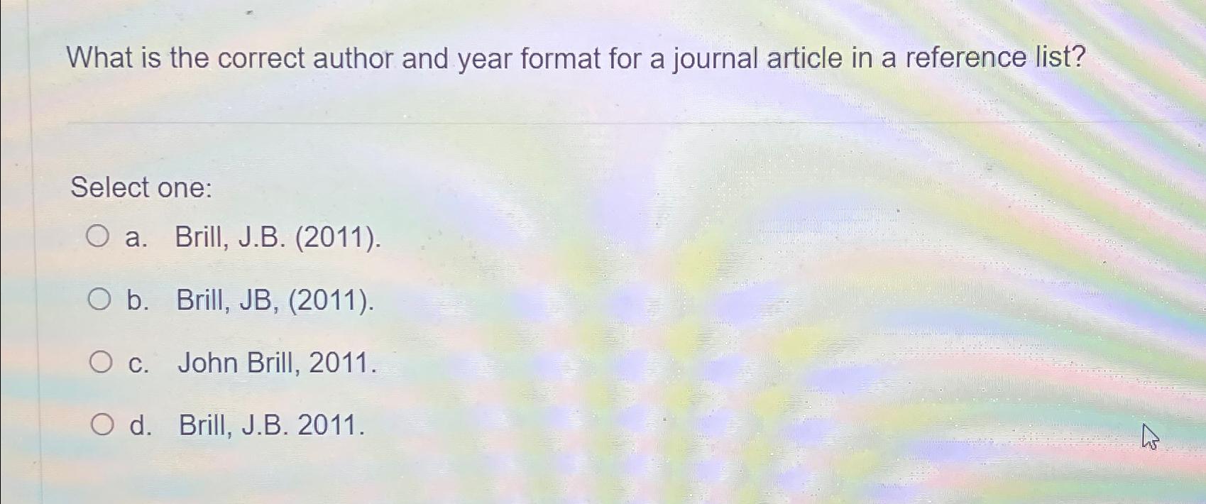  What is the correct author and year format for a journal