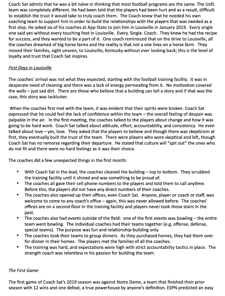 1.What about the case study surprised you? 2.How did Coach Sat leverage