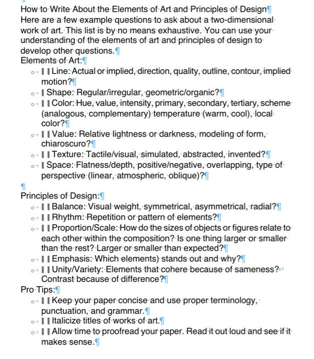 elements of art and the principles of design which are explained below