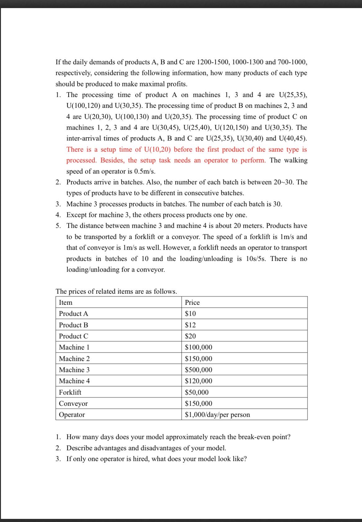 build and set up model base on Flexsim If the daily demands