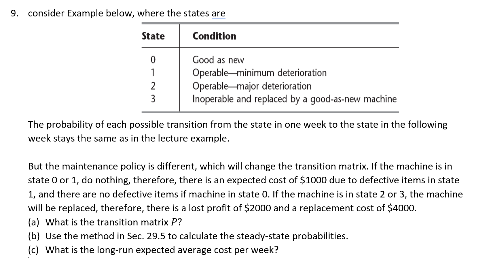 9. consider Example below, where the states are The probability of