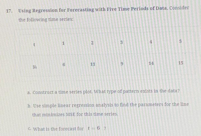 7. Using Regression for Forecasting with Five Time Periods of Data.