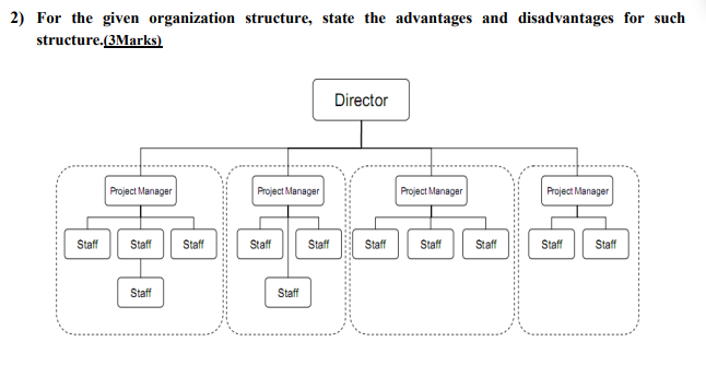  For the given organization structure, state the advantages and disadvantages for