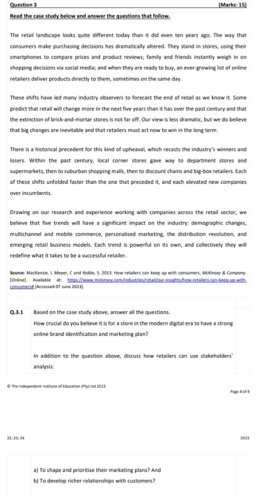 Read the case study below and answer the questions that follow.