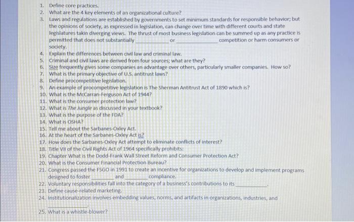 MGMT 1125 D 1. Define core practices. 2. What are the 4