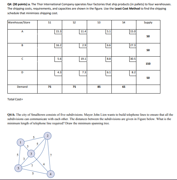  plz solve it now Q4: (30 points) a. The Thor International