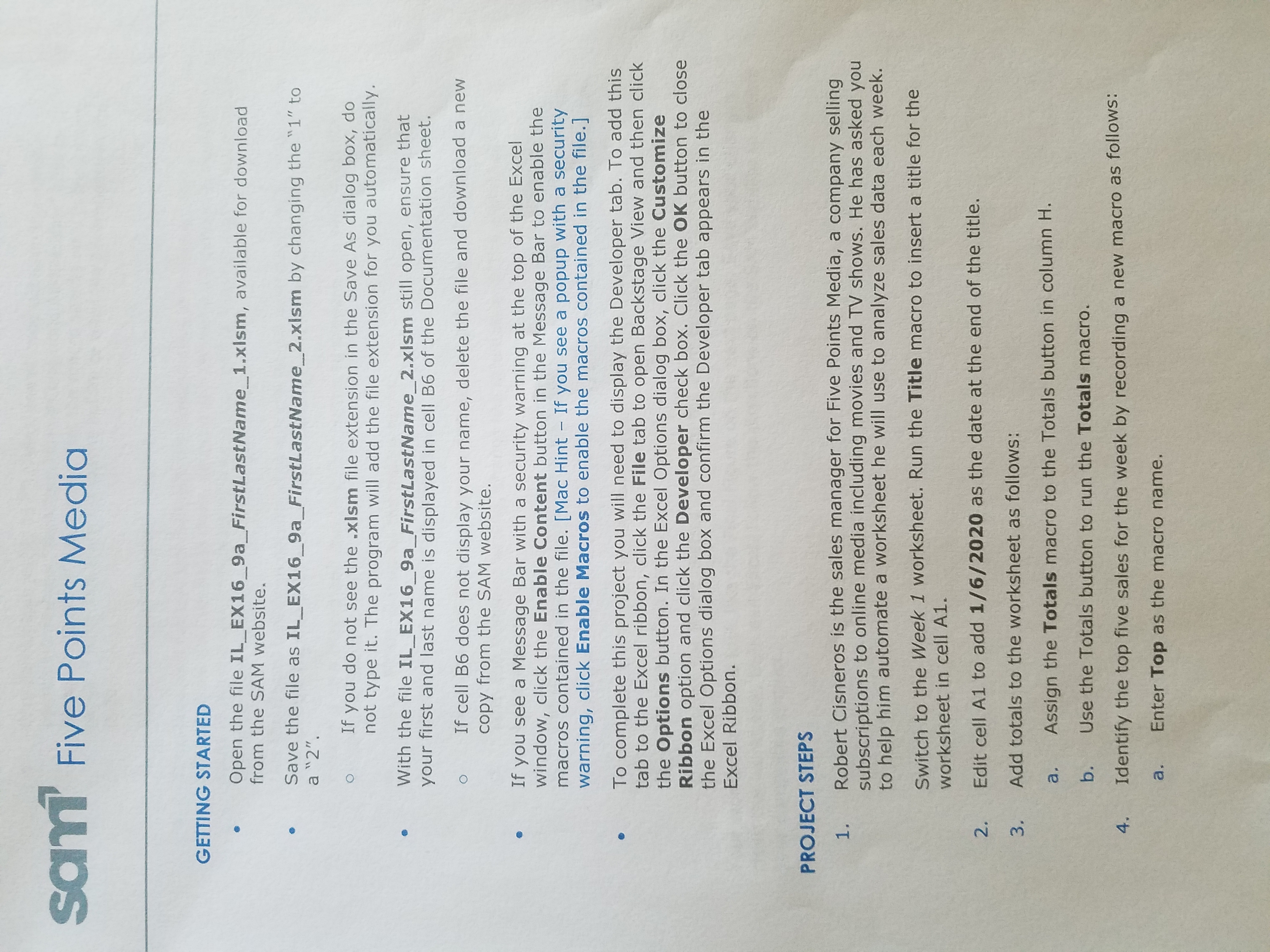 need help with sam projects... sam' Five Points Media GETTING STARTED Open