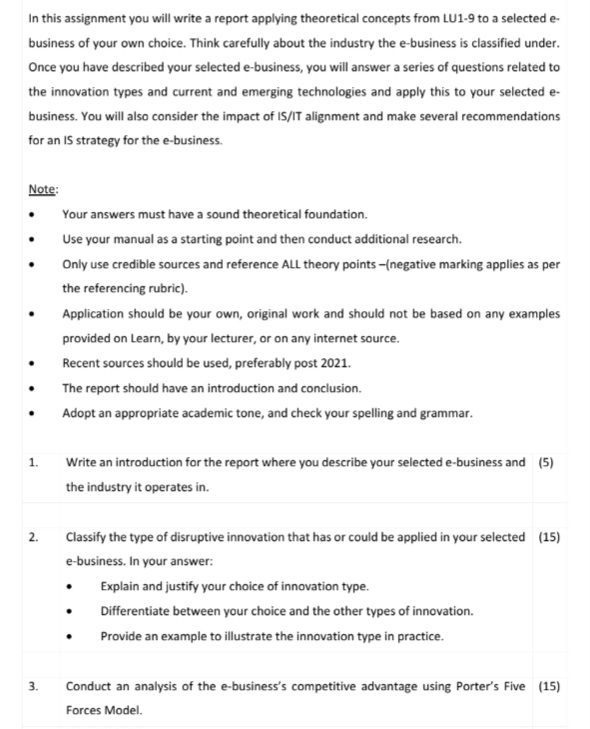  In this assignment you will write a report applying theoretical concepts