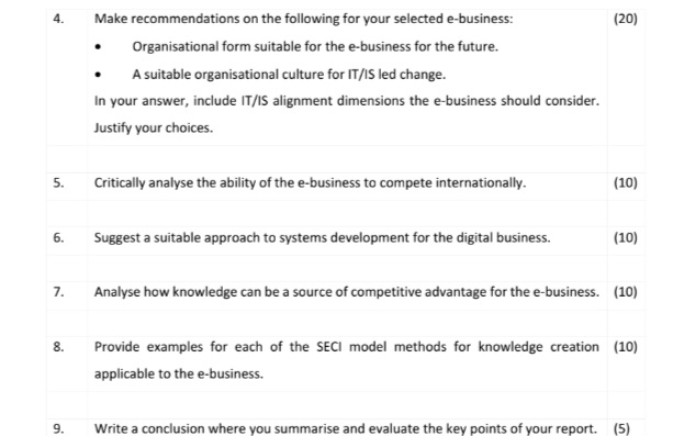 from LU1-9 to a selected ebusiness of your own choice. Think carefully