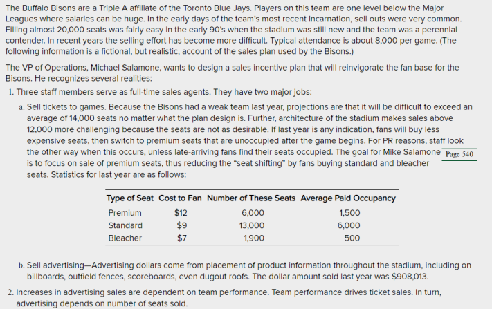 In reading the case study regarding the Buffalo Bisons Baseball Club