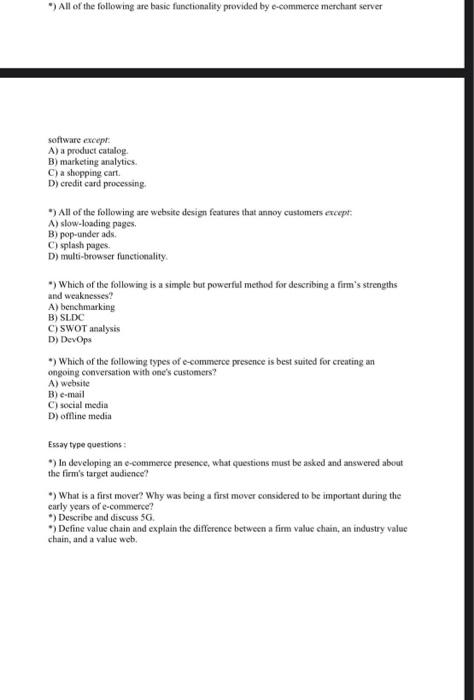  *) All of the following are basic functionality provided by e-commerce