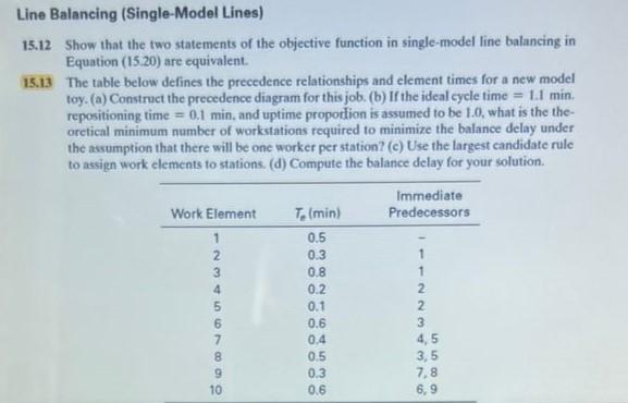  Line Balancing (Single-Model Lines) 15.12 Show that the two statements of