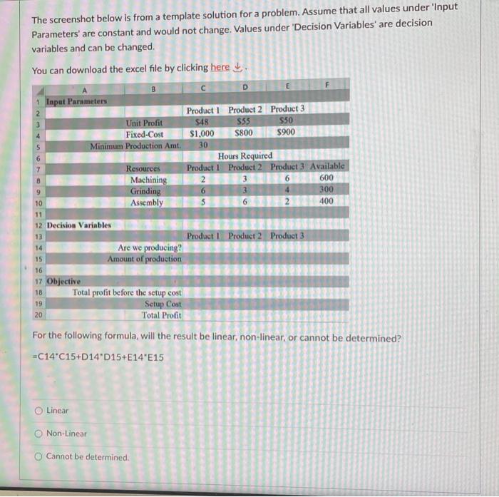 Assume that all values under 'Input Parameters' are constant and would not