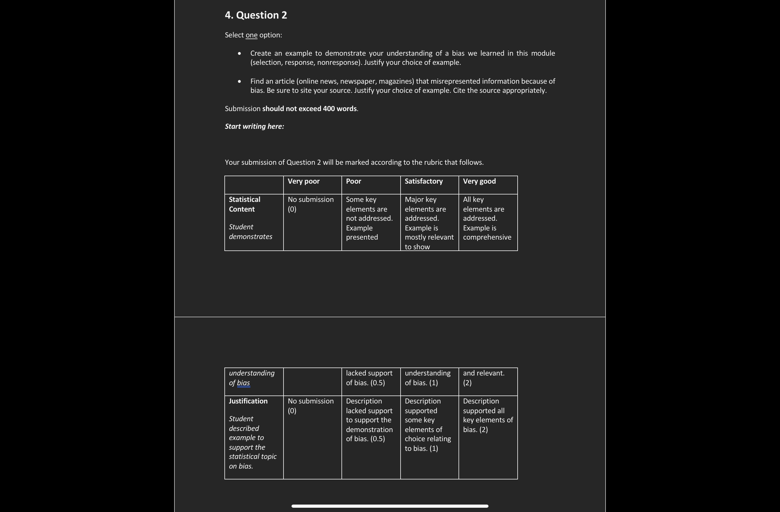  4. Question 2 Select one option: - Create an example to