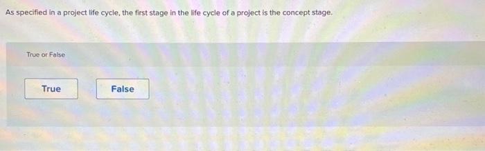  As specified in a project life cycle, the first stage in