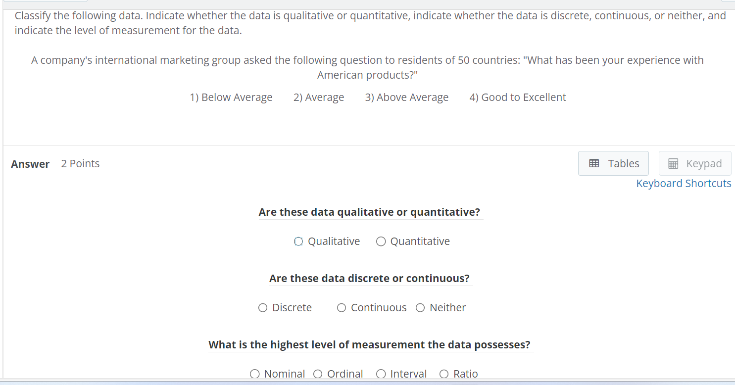  Classify the following data. Indicate whether the data is qualitative or