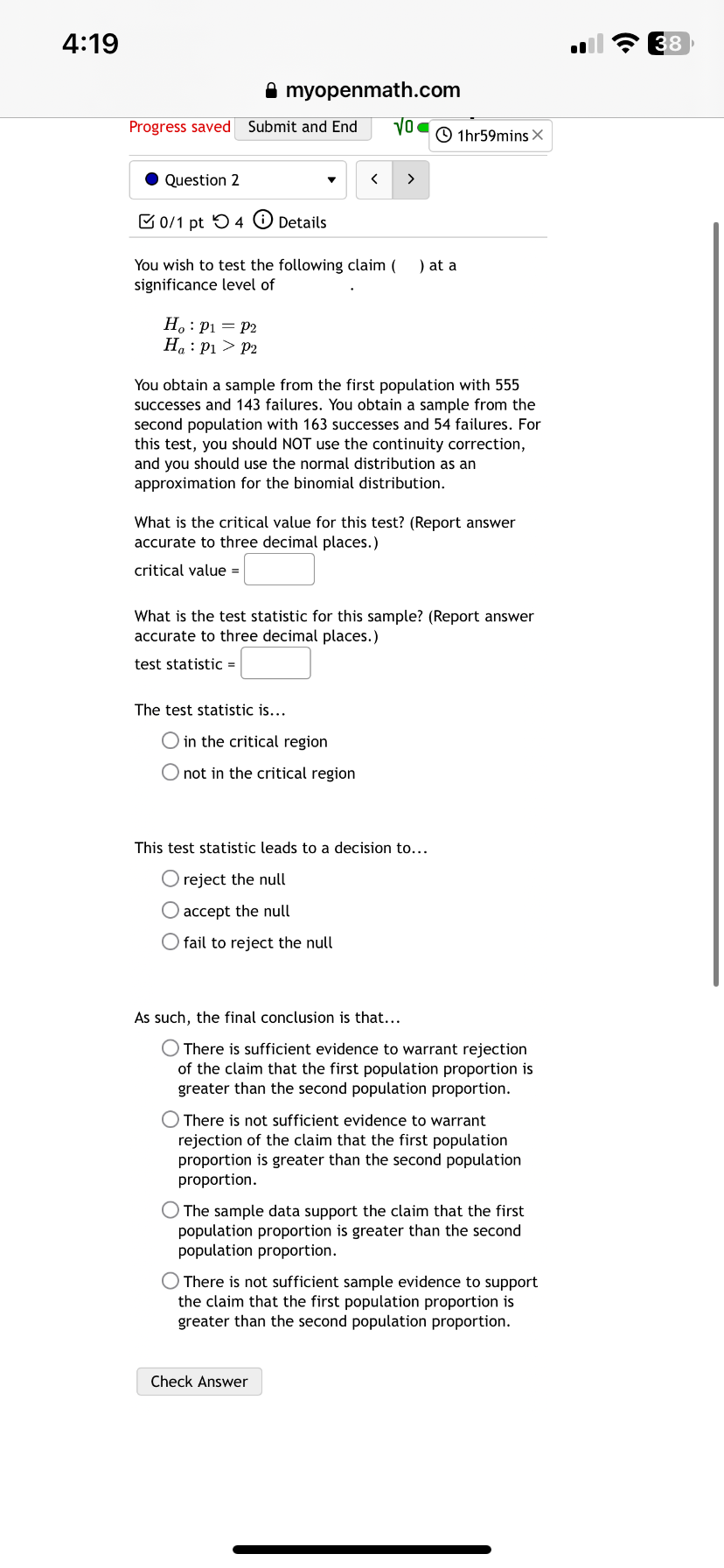 7 1hr59mins X & 0/1pt O 4 O Details FICO credit score