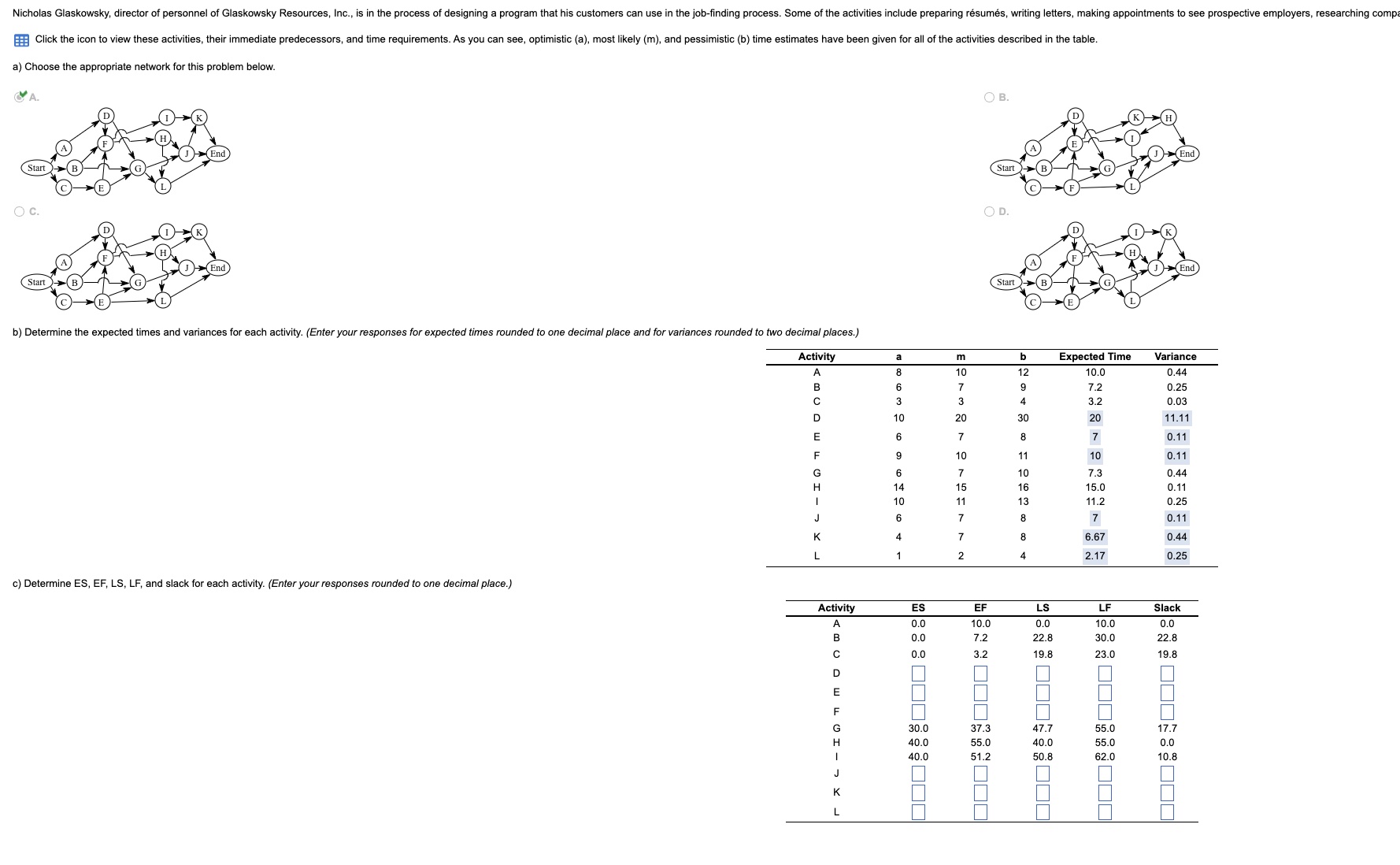  a) Choose the appropriate network for this problem below. b) Determine