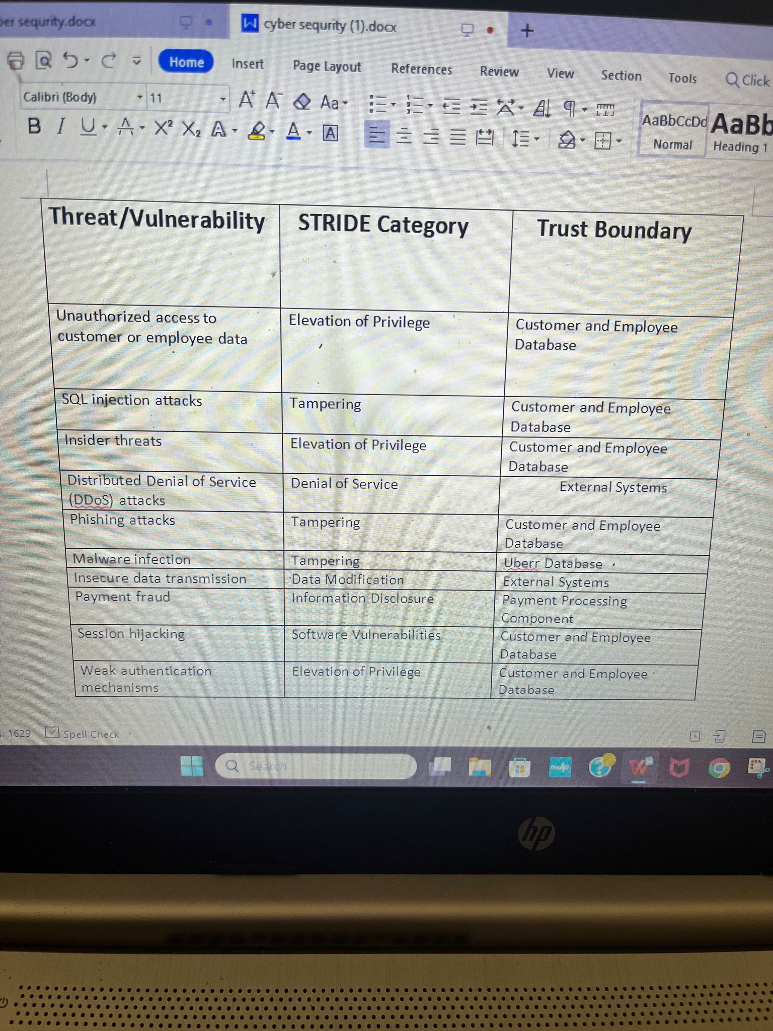 ver sequrity.docx D . W cyber sequrity (1).docx + Home Insert