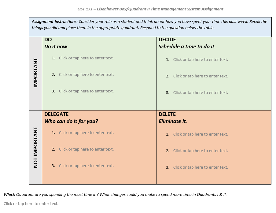  Assignment Instructions: Consider your role as a student and think about