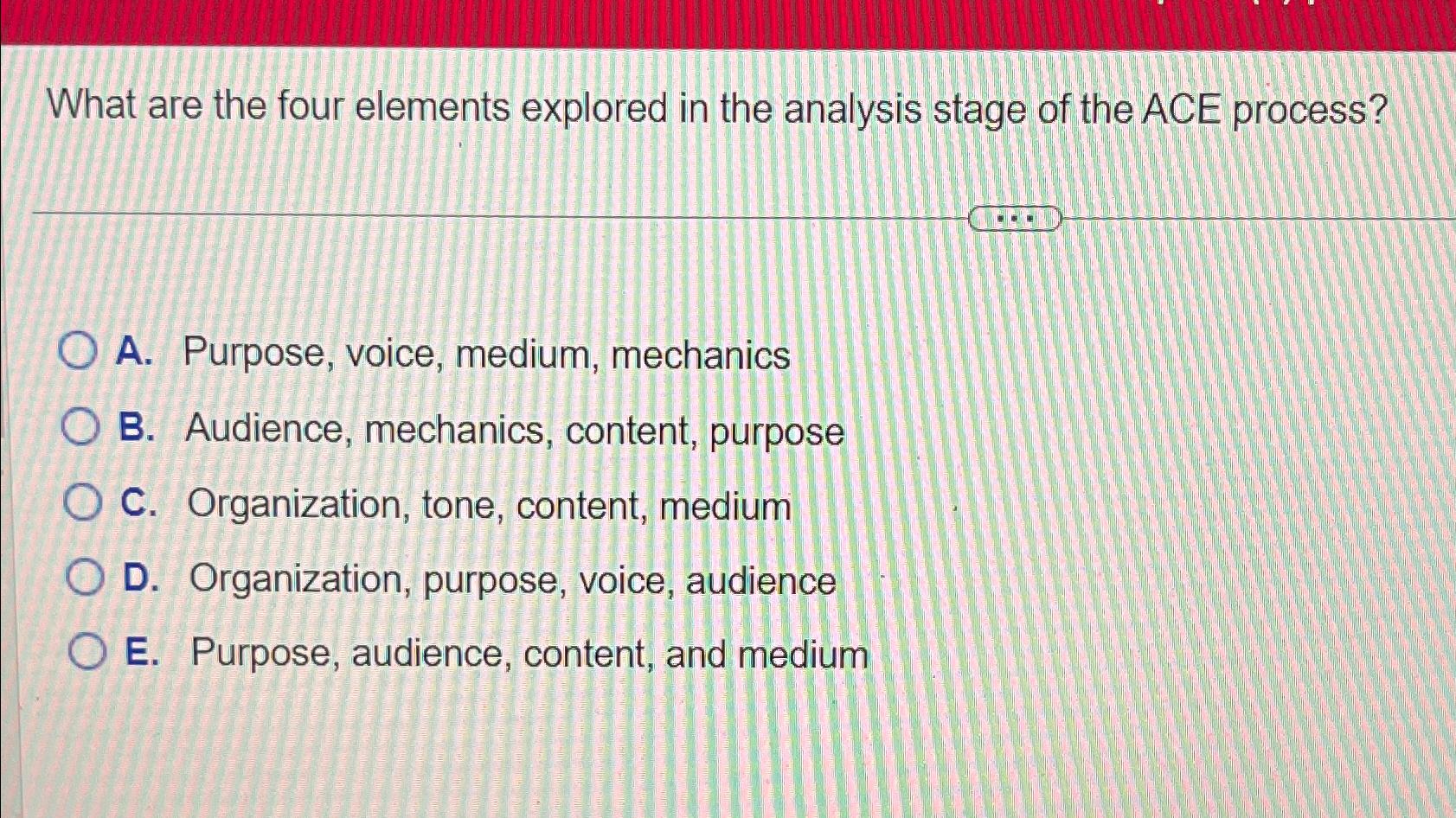  What are the four elements explored in the analysis stage of