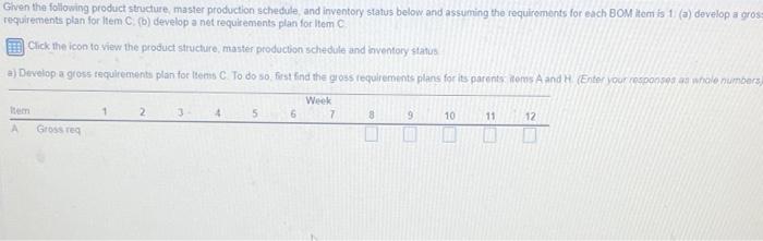 the requirements for each BOM itom is 1 (a) develop a gros