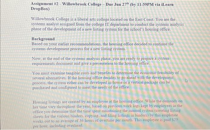  Assignment #2 - Willowbrook College - Due Jun 27th (by 11:59PM