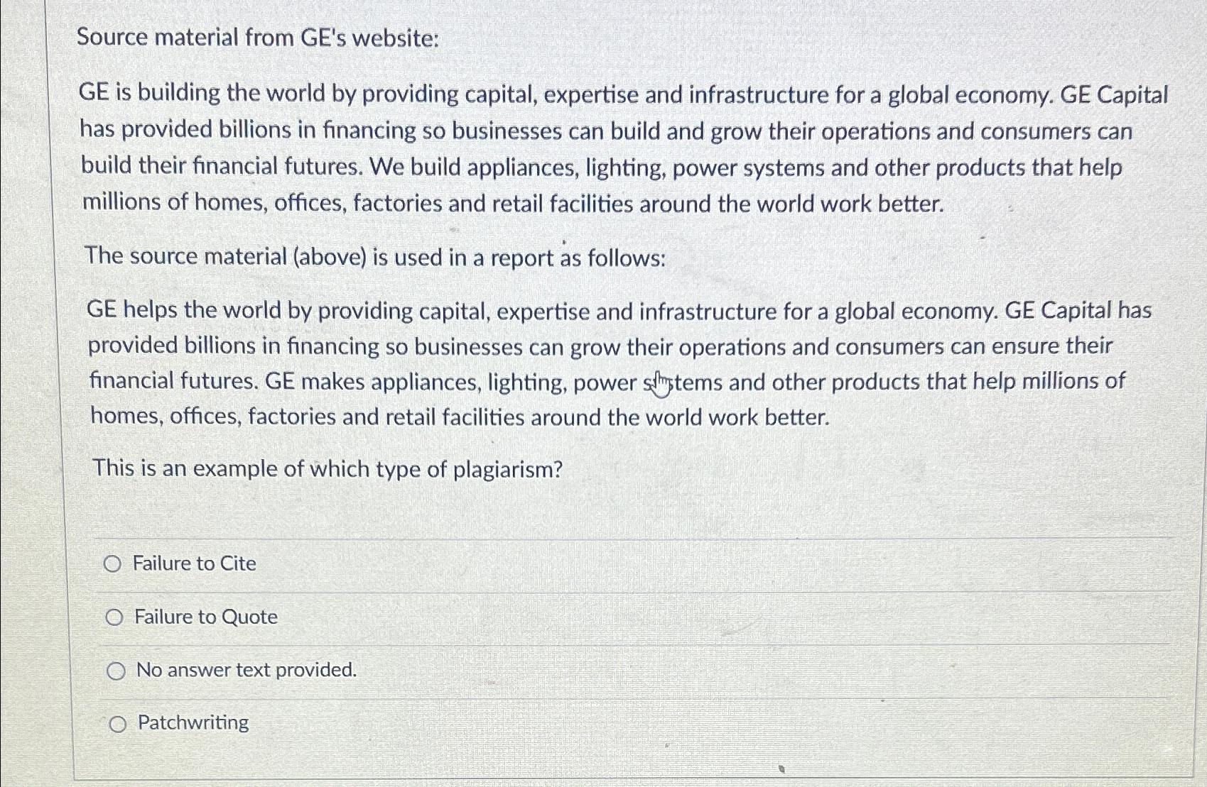  Source material from GE's website: GE is building the world by