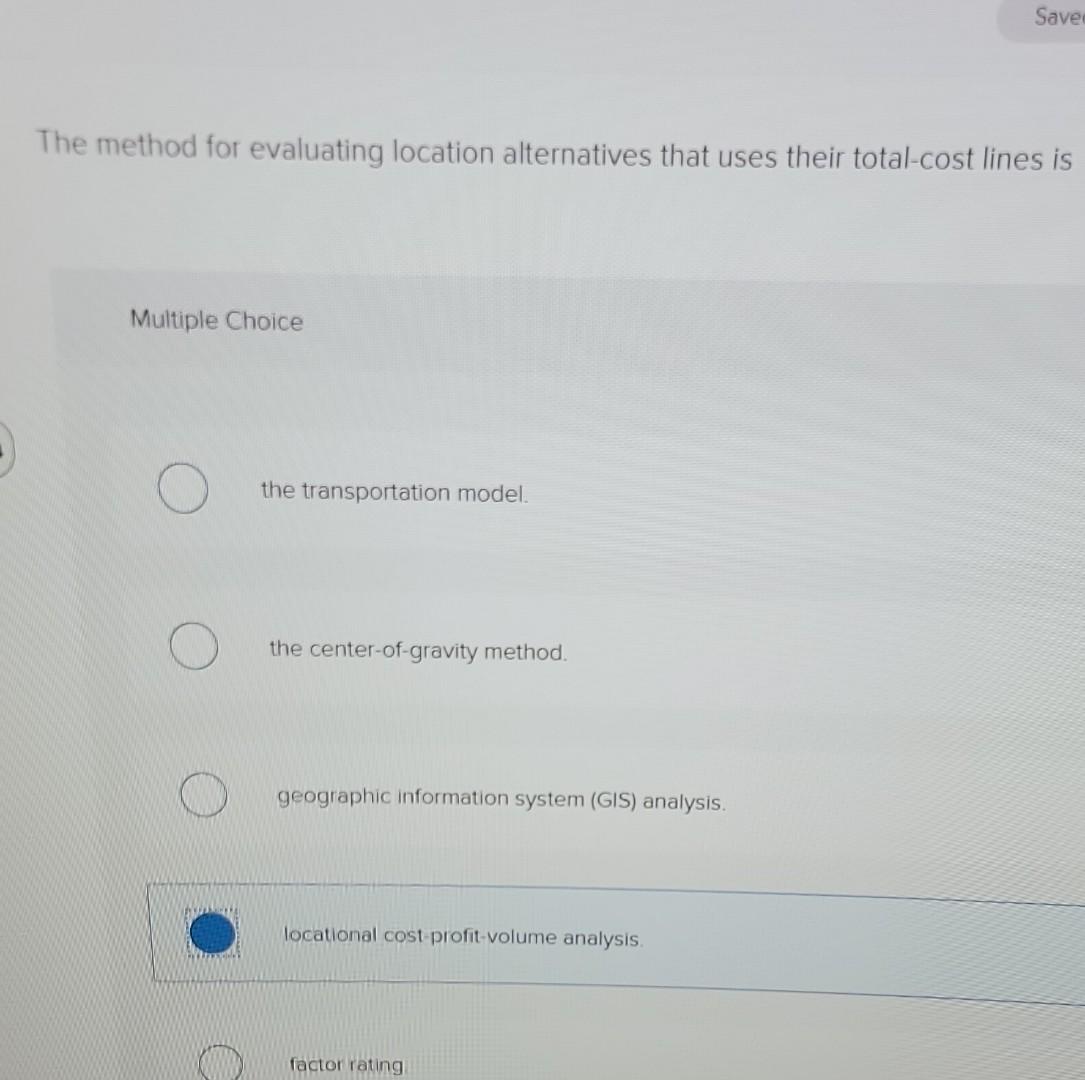  The method for evaluating location alternatives that uses their total-cost lines