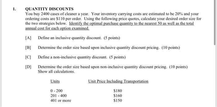 please i need help with this work QUANTITY DISCOUNTS You buy 2400