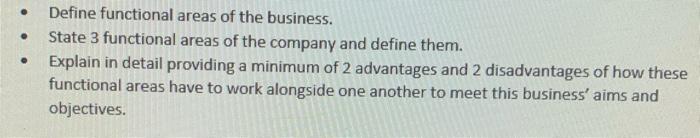 i need help for this please, thank you - Define functional areas