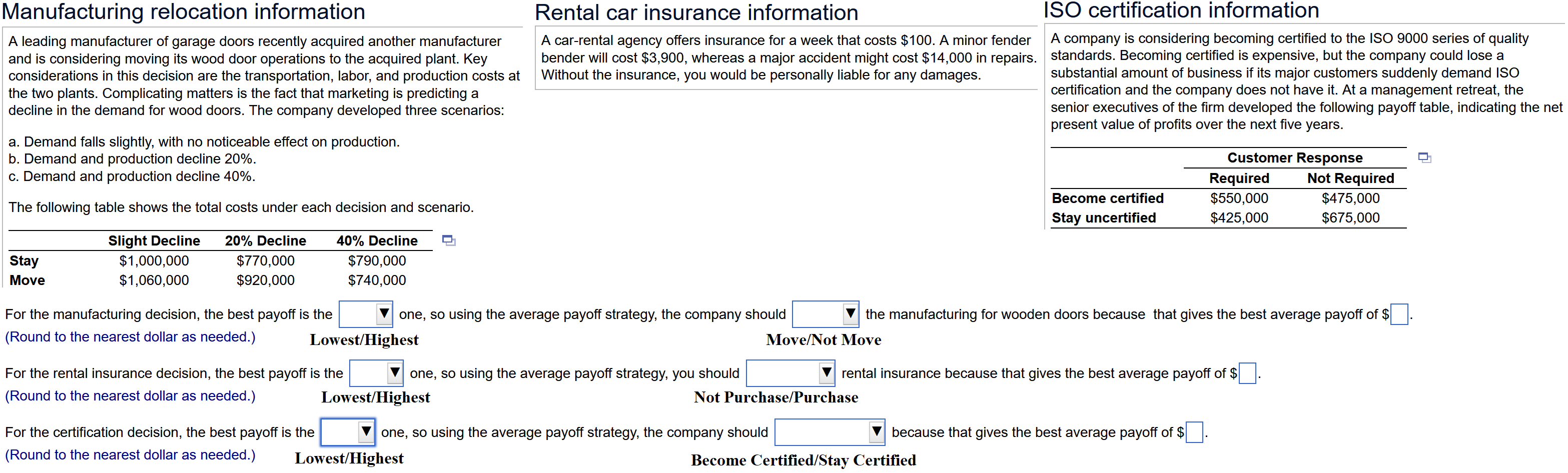 What decisions should be made using the average payoff strategy in the