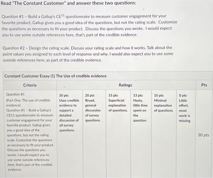  Read "The Constant Customer" and answer these two questions: Question \#1